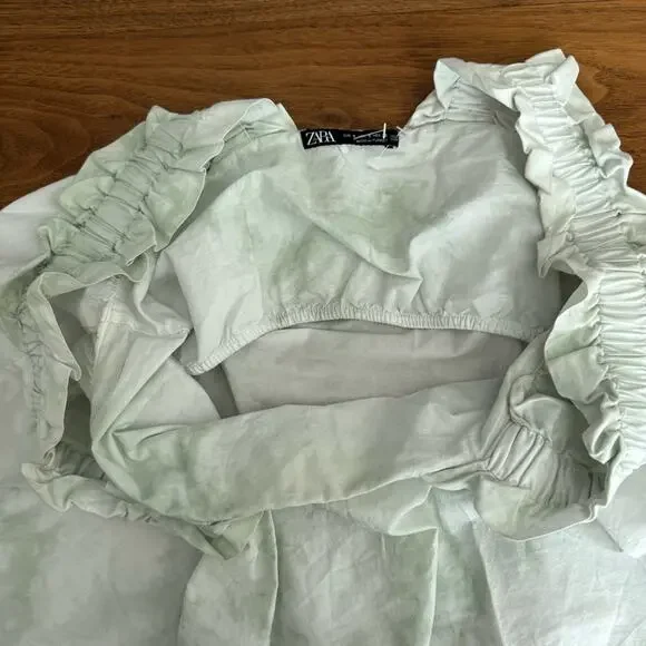 ZARA Green Tie Dye Poplin Top - Picture 6 of 8